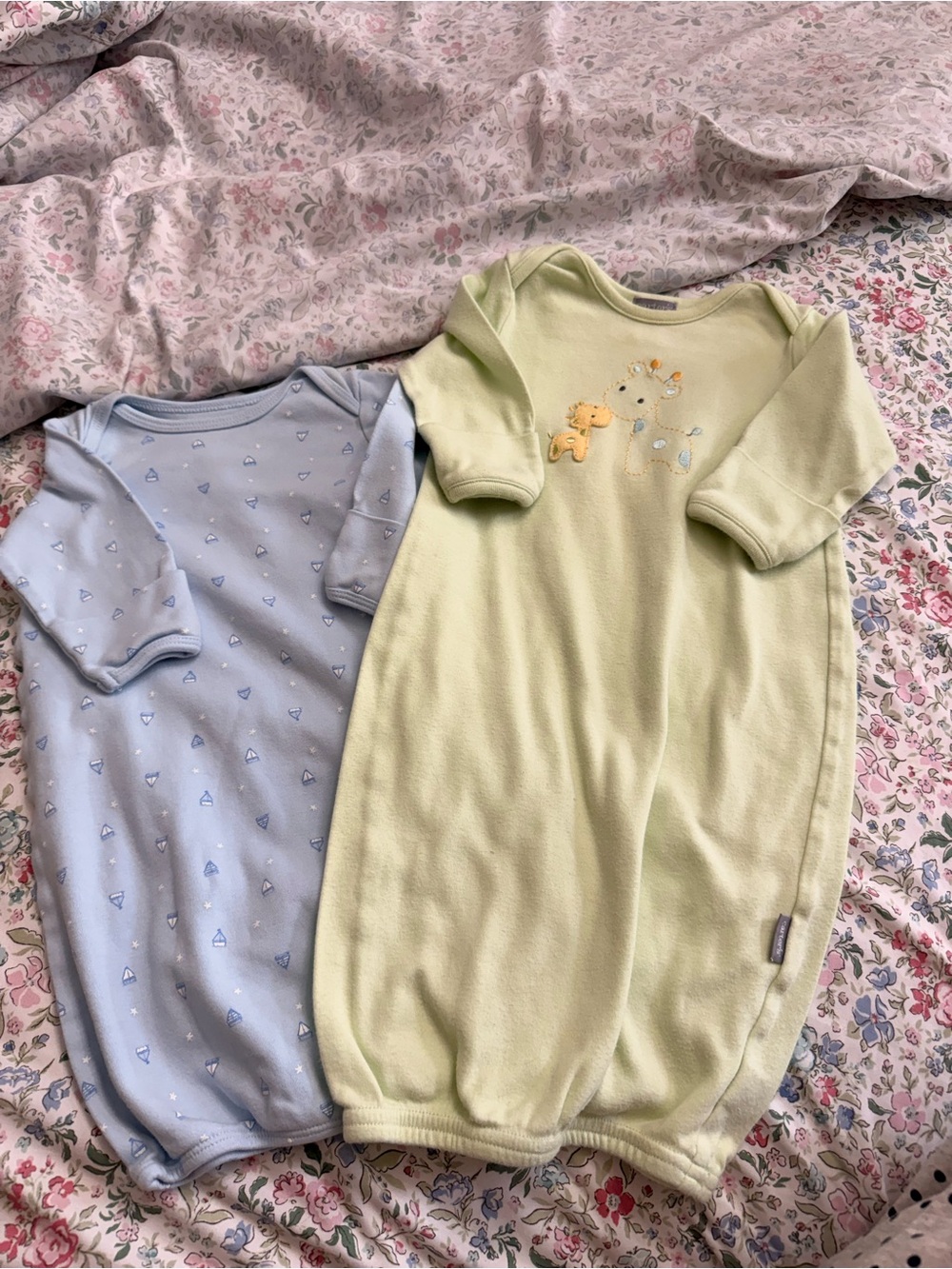 Little Me Light Blue Gown and Carter’s Light Green Giraffe Gown